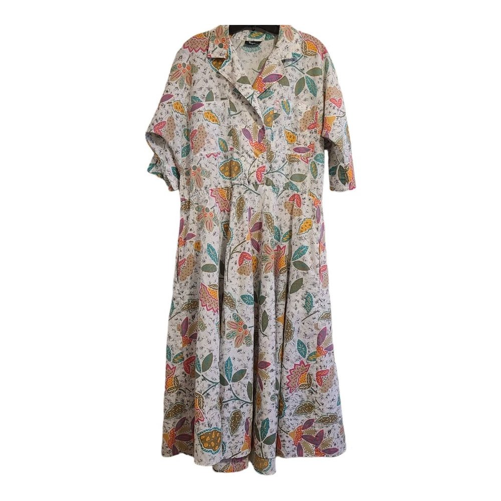 Rhymes Womens Dress Vintage Short Sleeve White Floral Print Size L (see meas)